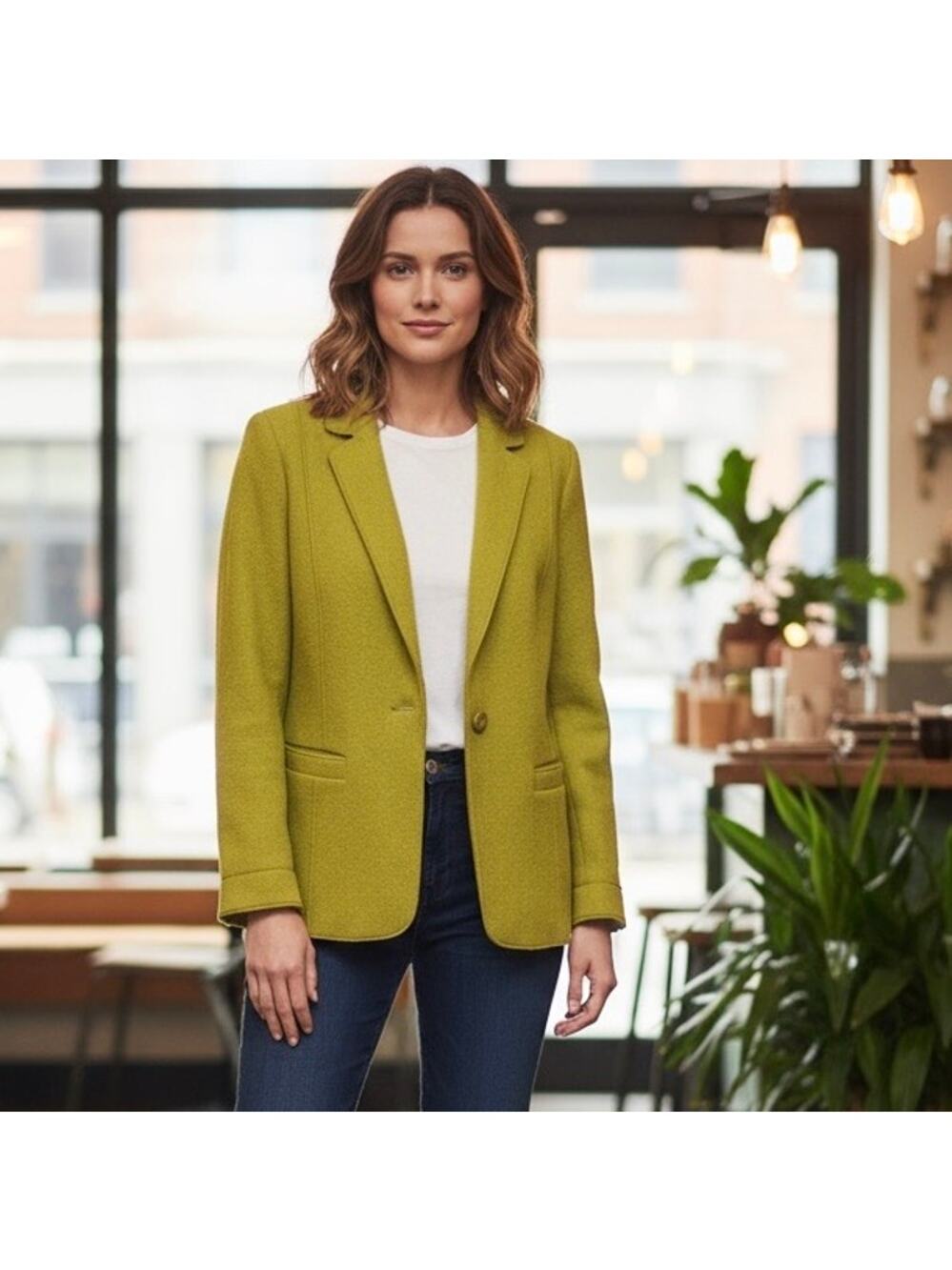 Mayerline Brussels Virgin Wool Chartreuse Blazer Size 42 EU